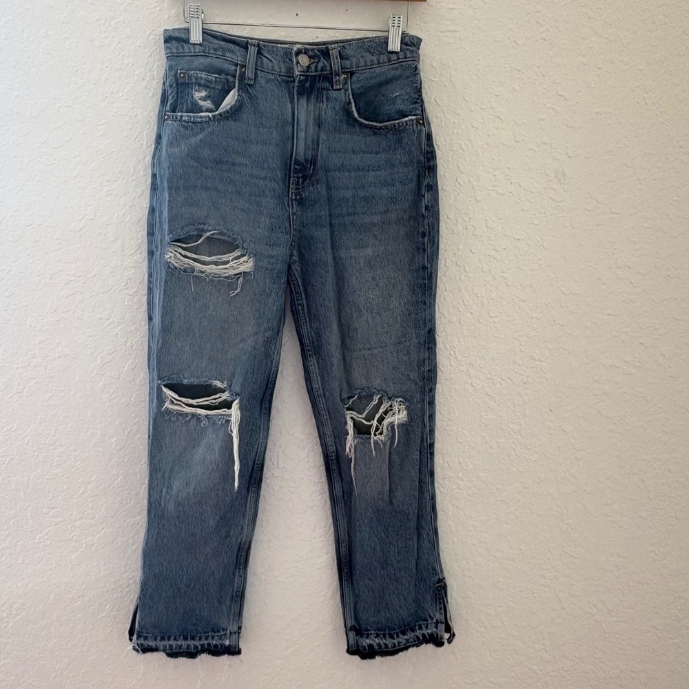 We The Free High Waisted Distressed Straight Leg Jeans Women 26 Blue